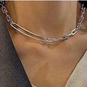 Sterling Silver U Link Horseshoe Chain Link Unisex Paperclip Choker Necklace